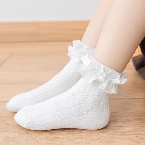 Zando Girls Girls Socks Toddler Girls Frilly Lace Dress Socks Cotton Colet Cours for Baby Infant Newborn 3/5 Pairs in Kuwait