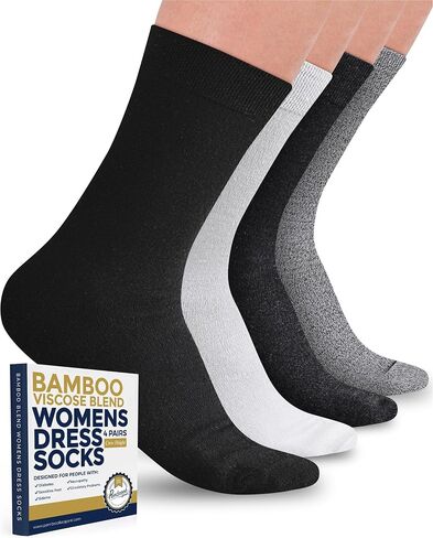 Pembrook Bamboo Viscose Dress Socks Women - 4 Pairs Crew Trouser Socks Women | Moisture Wicking Thin Socks Women in Saudi Arabia
