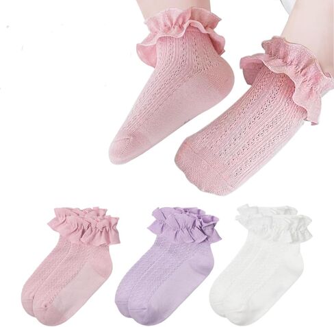 Zando Girls Girls Socks Toddler Girls Frilly Lace Dress Socks Cotton Colet Cours for Baby Infant Newborn 3/5 Pairs in Kuwait