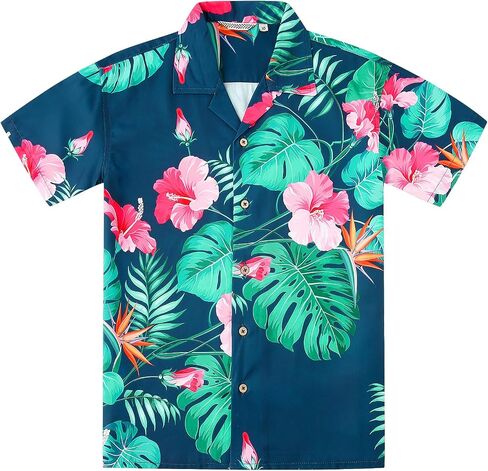 Damipow Boy's Hawaiian Shirt Short Sleeve Button Down Kids Beach Vacation Shirts Tropical Summer Tops in Saudi Arabia