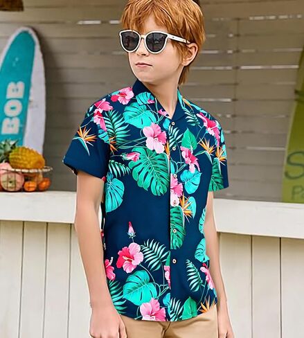 Damipow Boy's Hawaiian Shirt Short Sleeve Button Down Kids Beach Vacation Shirts Tropical Summer Tops in Saudi Arabia