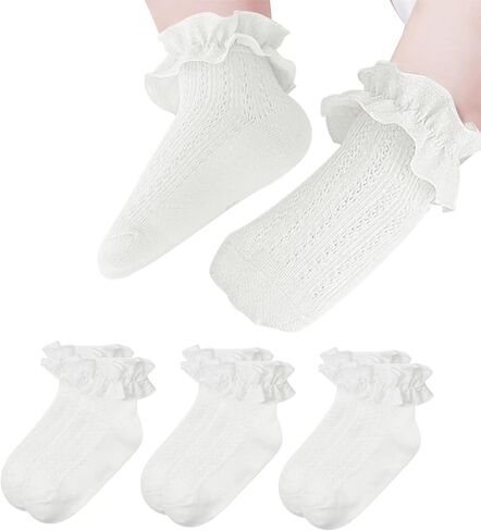 Zando Girls Girls Socks Toddler Girls Frilly Lace Dress Socks Cotton Colet Cours for Baby Infant Newborn 3/5 Pairs in Kuwait
