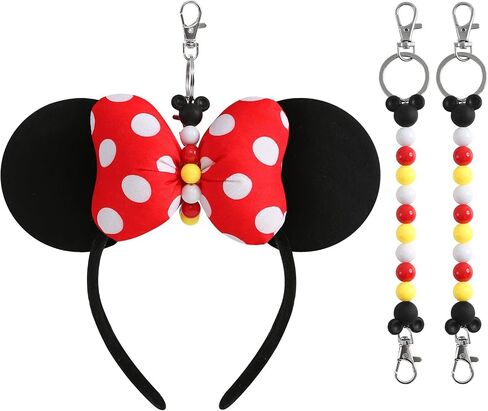 2Pcs Mouse Ear Headband Holders for Backpack Bag Park Trip Essentials Accessories Beaded Lanyard Keychain in Saudi Arabia