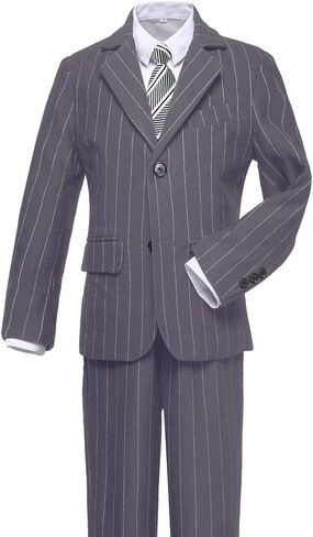 Boys Pinstripe Suits Kids Wedding Bearer Outfit Toddler Boy Communion Clothes Easter Formal Suit Set with Shirt and Tie in Saudi Arabia