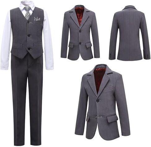 Boys Pinstripe Suits Kids Wedding Bearer Outfit Toddler Boy Communion Clothes Easter Formal Suit Set with Shirt and Tie in Saudi Arabia