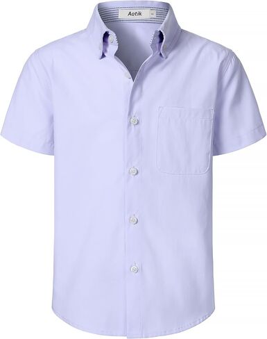 Boys Oxford Button Down Shirt Short Sleeve Formal Uniform Dress Shirts with Pocket in Saudi Arabia