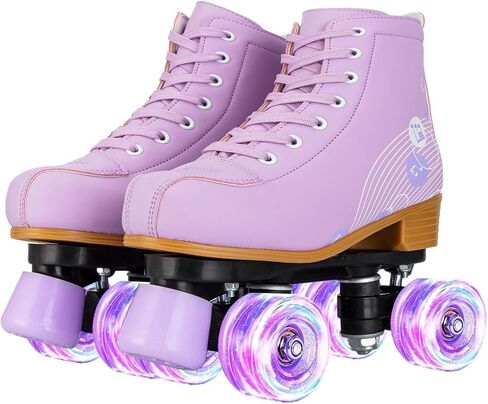 YYW High-top PU Leather Roller Skates for Women，Outdoor Roller Derby Skates for Unisex Beginners with Light up Wheels in Saudi Arabia