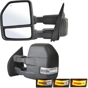 مرايا السحب مناسبة لـ 2015 2016 2017 2018 2019 2020 Ford F150 Pickup Truck LED أضواء إشارة الانعطاف مستشعر درجة الحرارة زجاج طاقة تذويب ساخن قابل للطي 8 دبابيس