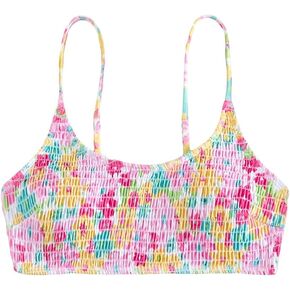 SHENHE Women's Floral Smocked Backless Spaghetti Strap Padded Swimsuit Bathing Suit Bikini Tops