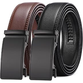 SENDEFN 2 Pack Ratchet Belt Men, Men Leather Belts in Gift Set Box for Dress Casual, Size Adjustable Trim to Fit