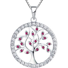 YL Tree of Life Necklace Sterling Silver Tree Pendant Birthstone Round Halo Jewelry for Women