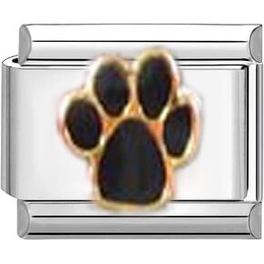 UNY JEWEL Italian Charm 9mm Stainless Steel Black Paw Print Modular Charm Link for Bracelets Unisex Jewelry