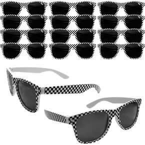 Rainmae 12 PCS Race Car Cheghered نظارات شمسية للكميات الكبيرة مع حماية UV400 ، اللوازم الرجعية لصالح الحفلات ، إكسسوارات شاطئ البلياردو الصيفية ، هدايا عيد ميلاد السباق