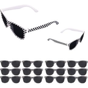 12pcs Race Car Checkered Sunglasses, Black and White Checkered Sunglasses for Kids Checker Glasses Bulk Cool Racing Theme Birthday Decorations Racing Themed Party Gifts for Kids