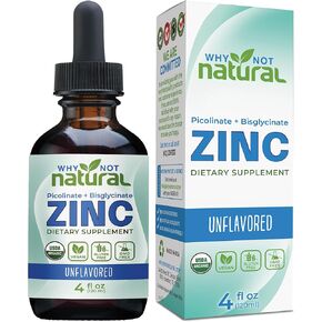 Organic Liquid Zinc Drops Supplement with Chelated Picolinate and Bisglycinate, Vegan