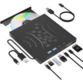 محرك أقراص DVD خارجي 7 في 1، محرك أقراص CD/DVD خارجي لأجهزة الكمبيوتر المحمول USB 3.0 ونوع C، محرك أقراص CD/DVD +/-RW محمول، ناسخ أقراص CD/DVD محرك أقراص مضغوطة خارجي لأجهزة الكمبيوتر المحمول المكتبية التي تعمل بنظام التشغيل Windows 7/8/10 / إكس بي ماك لي