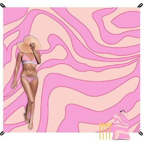 SkyNature Boho Beach بطانية مقاومة للماء، 78 بوصة × 86 بوصة سجادة شاطئ كبيرة خالية من الرمال مع 4 أوتاد لـ 1-4 أشخاص بالغين، بطانية نزهة كبيرة الحجم وخفيفة الوزن في الهواء الطلق للتخييم والمشي لمسافات طويلة والسفر