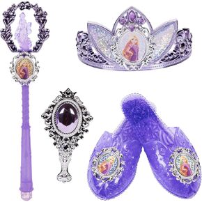 Disney Princess Dress Up Accessory Set Rapunzel Tiara, Shoes, Wand and Comb Set for Little Girls Role Play Time Costume Toys for 3-6 Years