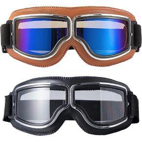 Motorcycle Goggle 2 Pieces Vintage Aviator Goggles UV Protection Dirt Bike Riding Glasses ATV Goggles