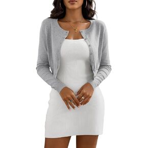 Women's Cropped Cardigan Sweaters Crew Neck Button Down Open Front Knit Bolero Shrugs