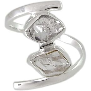 AAA Quality Natural Herkimer Diamond 2 Stone Designer Healing 925 Sterling Silver Ring Gift Herkimer Diamond Fin