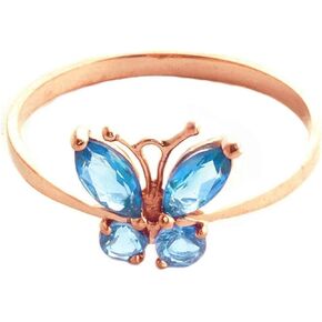 Galaxy Gold GG High Polished 14k Solid Rose Gold 0.6 ctw Blue Natural Topaz Butterfly Ring