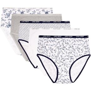 Laura Ashley Women's Cotton Brief Underwear Set, High-Waisted Panties for Women, 5-Pack