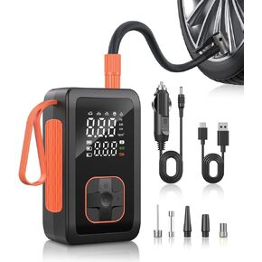 ضاغط الهواء المحمول في الإطارات المحمولة ، 180ppsi و 15000mAh مضخة هواء اللاسلكي لإطارات السيارات مع مقياس الضغط ، مضخة إطارات أسرع 3x مع قابس ولاعة السجائر للسيارة ، دراجة نارية ، دراجة ، كرة (أسود)