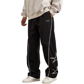 GORGLITTER Boy's Cargo Pants Joggers Star Graphic Print Baggy Pant Drawstring Waist Straight Leg Pants