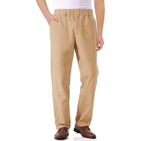 Haloumoning Boys Elastic Waist Pants Kids Uniform School Cotton Twill Trousers with Pockets 5-14 Years