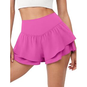 IWD Women's Flowy Athletic Shorts High Waisted Double Ruffle Butterfly Shorts 2 in 1 Running Tennis Shorts with Pockets
