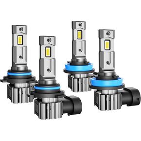 9005/HB3 H11/H8/H9/H16 LED Bulbs Combo, 120W 32000 LM Super Bright 6000K Cool White Led Fog Lights, IP67 Waterproof, Pack of 4, 9005+H11