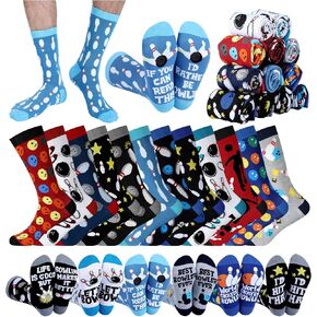 Patelai 12 Pairs Funny Bowling Socks for Men Novelty Bowling Gifts Crew Socks for Male Bowlers Lovers