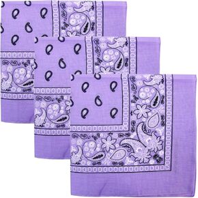 3 PK Cowboy Bandanas 100% Cotton 22 x 22 inch - Lavender