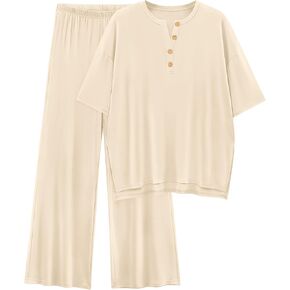 PRETTYGARDEN Women's 2 Piece Outfits 2025 Summer Casual V Neck Short Sleeve Tops Wide Leg Pants Matching Lounge Sets