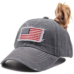 Ponytail Baseball Cap, Vintage Washed Distressed Baseball Cap,Adjustable (Grey) 5 12