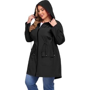 ZOMVA 2025 Plus Size 1X-4X Rain Jacket Coat Long Lightweight Raincoat with Hood Windbreaker Waterproof Jackets with Pockets