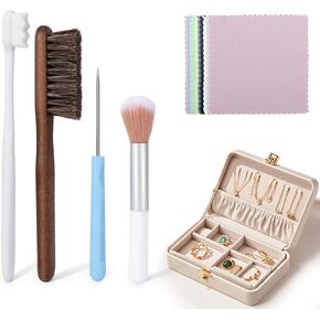 Palksky Jewelry Cleaning Brush Set, Sterling Silver Polish Cloth Kit, Silverware Care Products, 5PCS