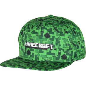 Minecraft Creeper Face AOP Youth Flat Bill Snapback OSFM Cap Hat Green