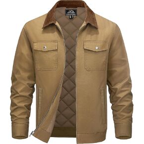 Tacvasen Men Winter Winter Quilted Casal Cargo Jacket Corduroy Collar Cotton Shacket مع جيوب زر للراحة والأناقة