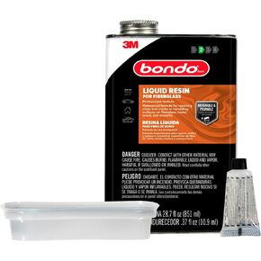 3M Bondo Fiberglass Resin 28.7 US Fl oz Filler with 0.37 Fl oz Hardener, Stage 2, Waterproof Formula for Repairing, Resurfacing, or Rebuilding Metal, Wood, Fiberglass or Masonry Surfaces (00402)