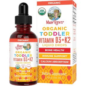 Maryruth Organics Vitamin D3 | فيتامين K2 | فيتامين D3 K2 قطرات | K2 D3 فيتامين سائل ملحق للأطفال الصغار | ملحق الأطفال لامتصاص الكالسيوم عظام قوية | نباتي | الخالية من الغلوتين | 1 فلوريدا أوقية