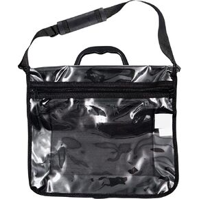 Black Tefillin & Tallit Tote Bag in Size L, Rain Proof with Carry Handle & Carrying Strap, Clear Front, Zippered Plastic Cover