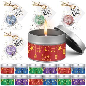 12 Sets Ramadan Gifts Ramadan Mubarak Scented Candle Eid Soy Wax Candles with Organza Bag and Cards Bulk Islamic Allah Arabic Favors for Home Eid Holiday Celebrations Decor (Classic)