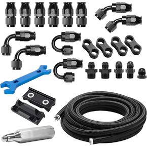 6AN PTFE Fuel Line Kit, AN6 E85 Nylon Braided PTFE Fuel Line Hose 30FT With 6AN Hose End Fittings Straight/45/90/180 Degree and Hose Fittings Adapters