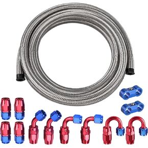 EVIL ENERGY 6AN Fuel Line Kit 20FT, 6AN Hose Stainless Steel Braided Fuel Line Hose Fitting Kit CPE, Silver