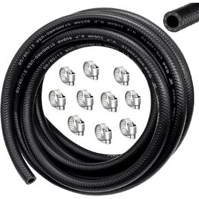 SMSEACE 3/8INCH (10 مم) خرطوم الوقود 10 أقدام 3/8 خرطوم خط الوقود مع 10pcs خرطوم المشابك NBR الضغط العالي 300psi خط الوقود للمحركات الصغيرة ، آلة الثلج ، السيارات