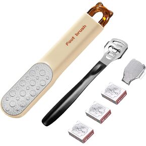 2-in-1 Foot File - Callus Shaver Skin Remover with 31 Blades - Stainless Steel Dual Sided Pedicure Feet Scrubber with Handle for Callus, Dry, Hard Dead Skin Removal - Heel Scraper Foot Care Tools