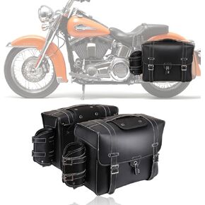 Motorcycle Saddlebags, 2 Pack 20L Large Capacity Throw-Over Saddlebags with Lock, Leather saddle bags motorcycles, Side Luggage Bags with cup holder