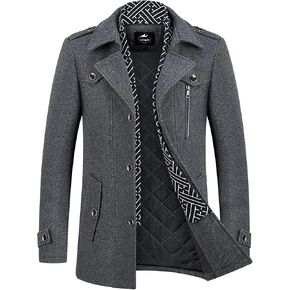 Lamgool Men's Winter Mid Length Length Wool Blend Coat Single Single Breadted Peacoat مع وشاح قابل للإزالة